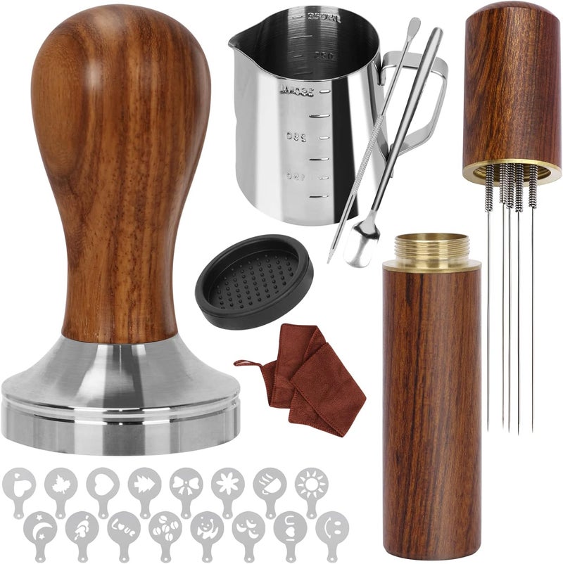 Y-Step 23 PCS Coffee Tamper Set, Espresso Accessories Kit Barista Kit, with Espresso Tamper 51mm, Coffee Stirrer, Frothing Pitcher, Tamper Mat, Latte Art Pen, Sandalwood Tamper for Espresso Machine - Image 1